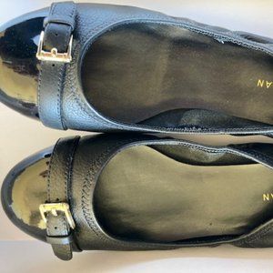 NEW Cole Haan Jenni Buckle Black Leather / Patent Women's Ballet Shoes Size 6 B